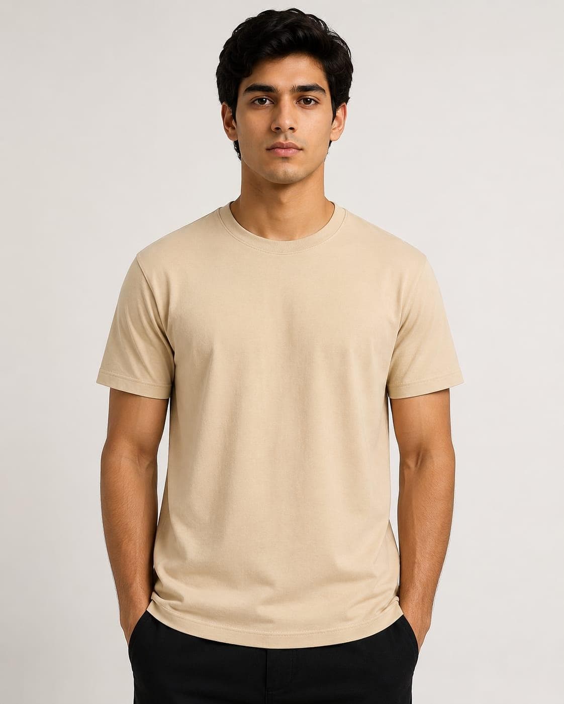Cotton Round Neck T-Shirt — on model