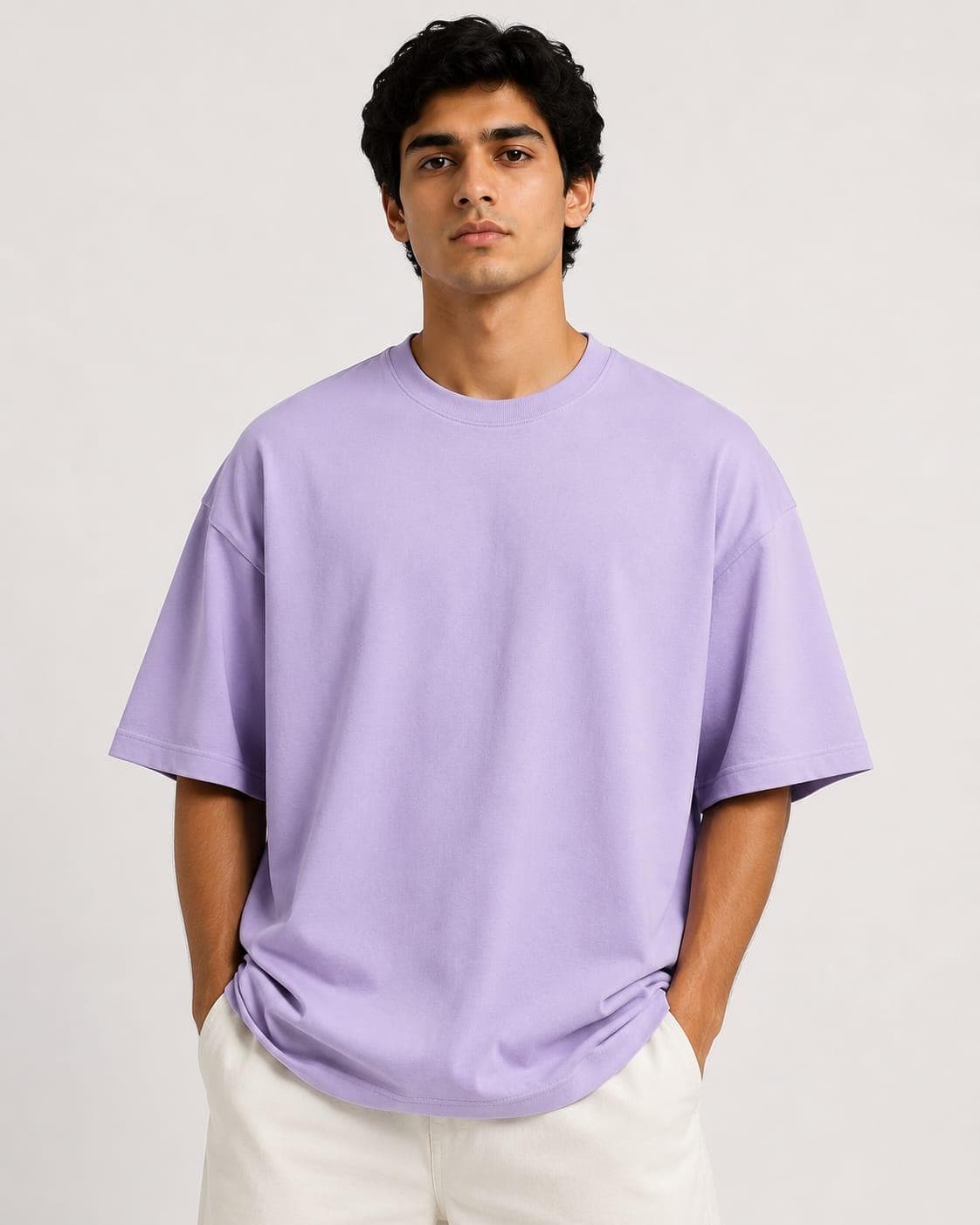 French Terry Cotton Oversized T-Shirt — on model
