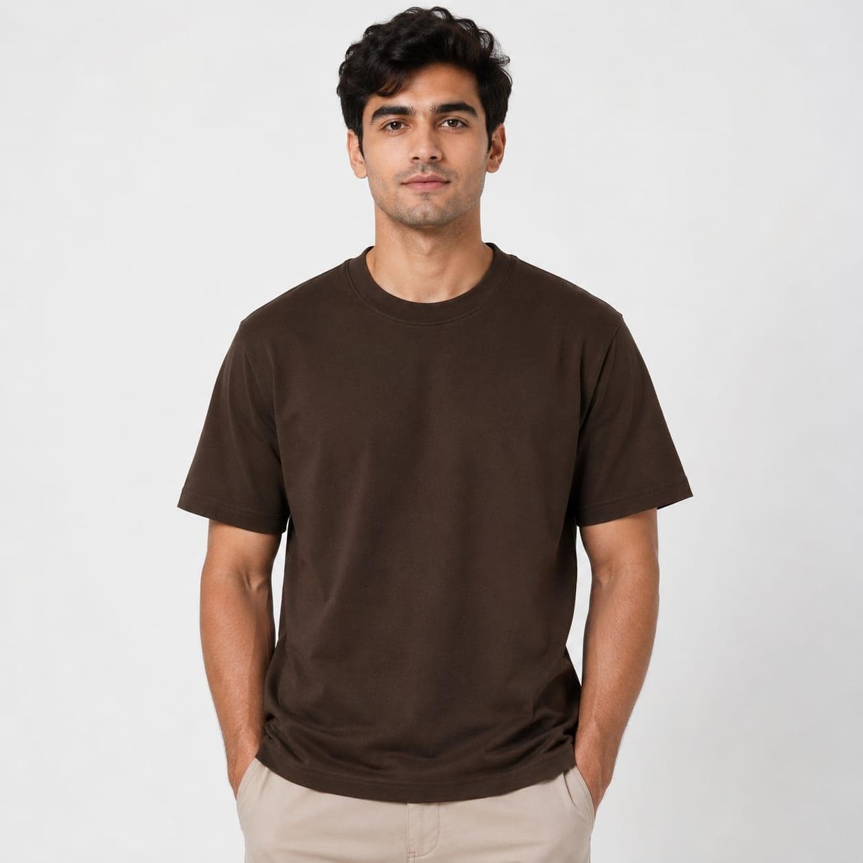 Oversized Cotton Round Neck T-Shirt — on model