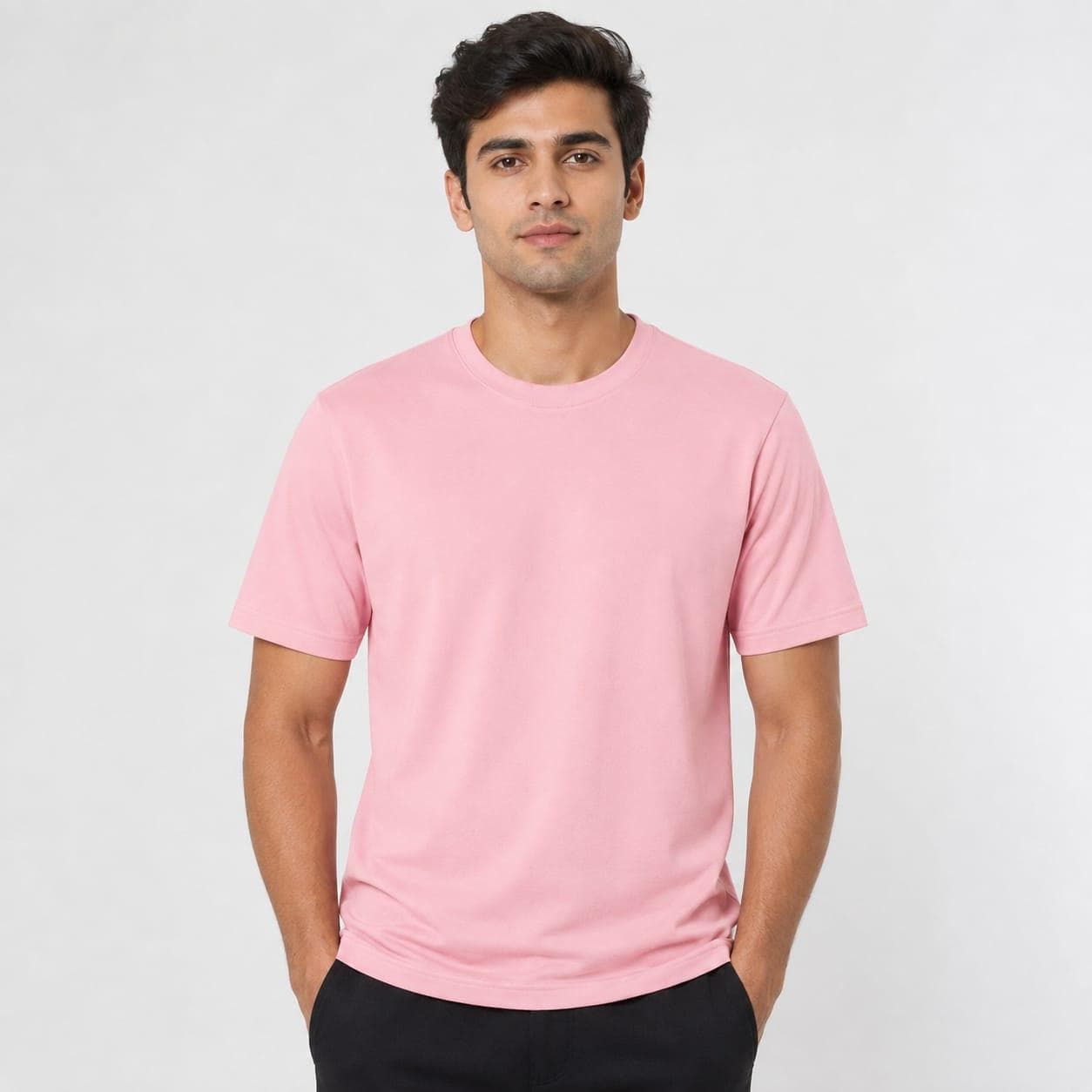Polycotton Round Neck T-Shirt — on model