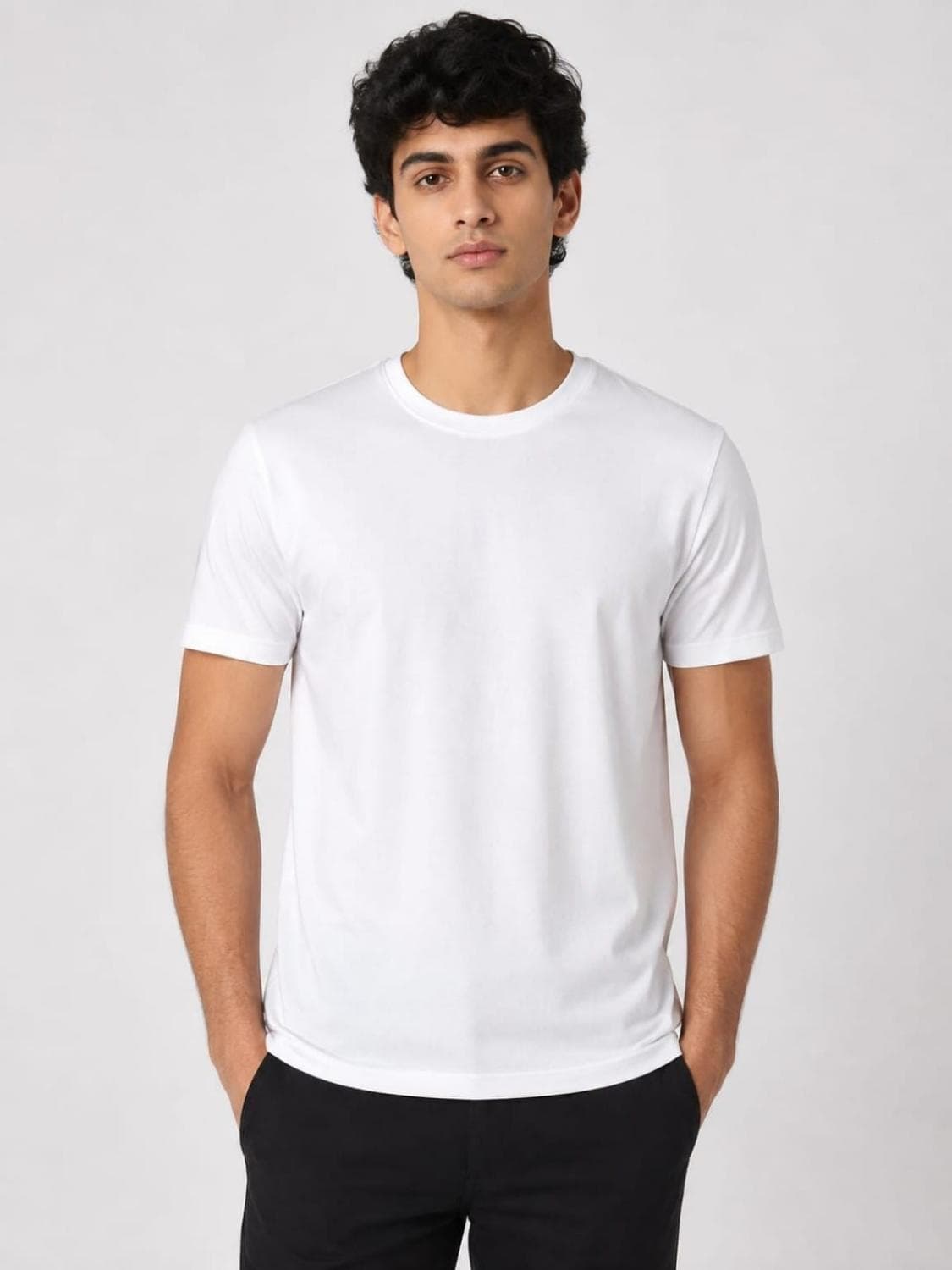 P.P Polyester Round Neck T-Shirt — on model