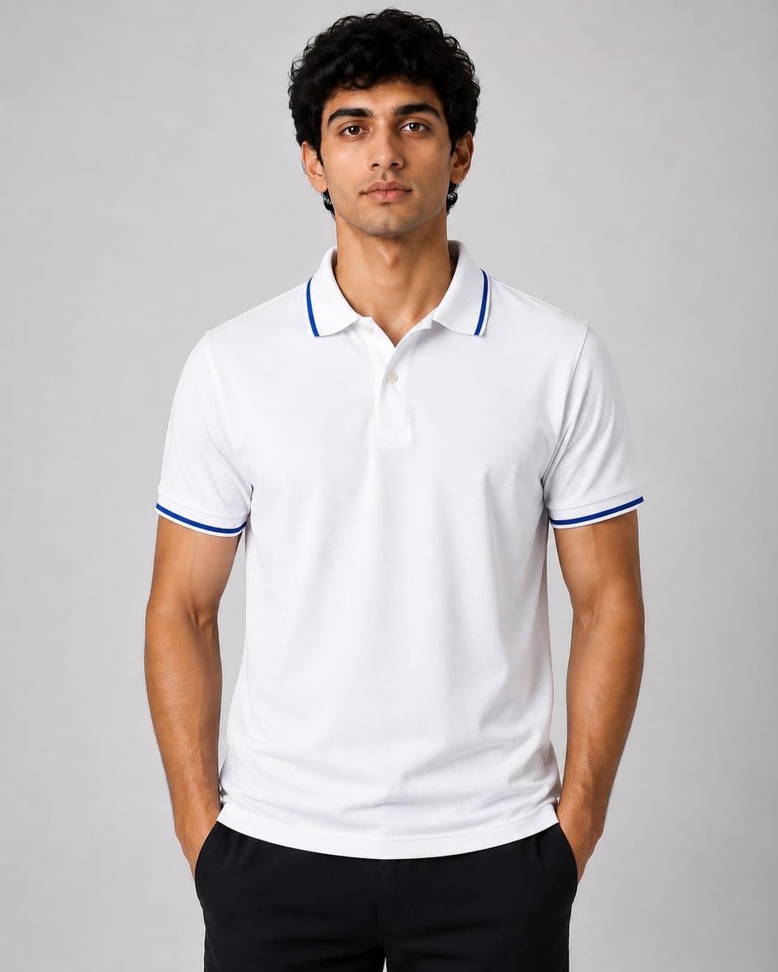 Cotton Polo T-Shirt with Tipping — on model